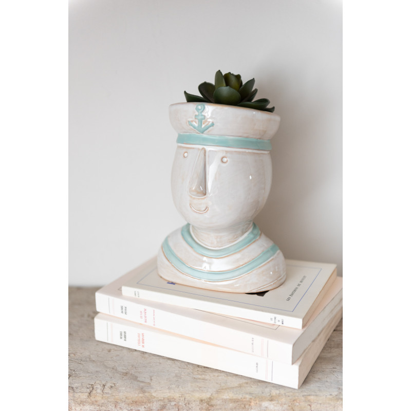 Cache-pot Visage Marin en Porcelaine Blanc Azur - 2
