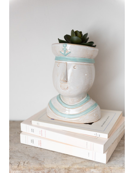 Cache-pot Visage Marin en Porcelaine Blanc Azur - 2