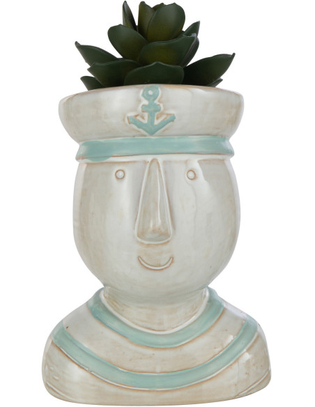 Cache-pot Visage Marin en Porcelaine Blanc Azur - 3