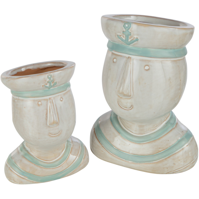 Cache-pot Visage Marin en Porcelaine Blanc Azur - 4