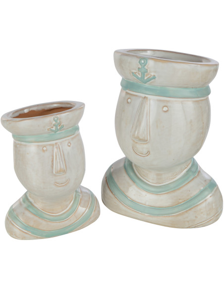 Cache-pot Visage Marin en Porcelaine Blanc Azur - 4
