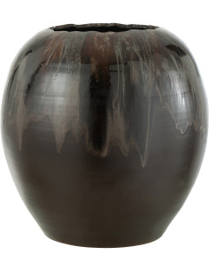 Cache-pot Rond Bord craquelé XL Diamètre 50 cm en Céramique Marron Brokio - 1