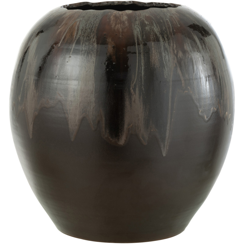 Cache-pot Rond Bord craquelé XL Diamètre 50 cm en Céramique Marron Brokio - 1