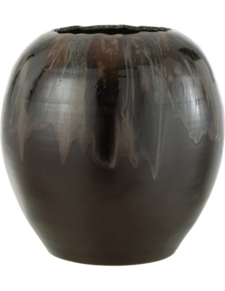 Cache-pot Rond Bord craquelé XL Diamètre 50 cm en Céramique Marron Brokio - 1