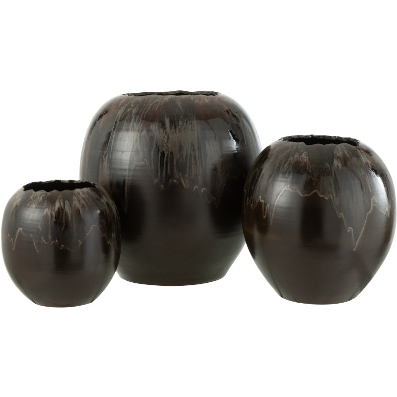 Cache-pot Rond Bord craquelé XL Diamètre 50 cm en Céramique Marron Brokio - 3