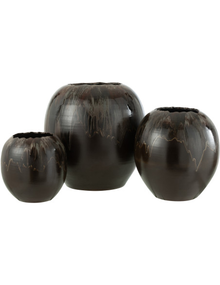 Cache-pot Rond Bord craquelé XL Diamètre 50 cm en Céramique Marron Brokio - 3