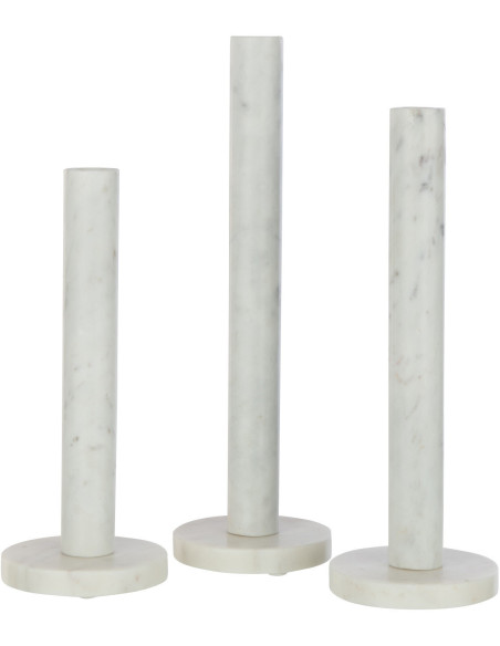 Bougeoir Cylindrique sur pied Diamètre 12 cm en Marbre Blanc Tasoz (Lot de 3) - 1