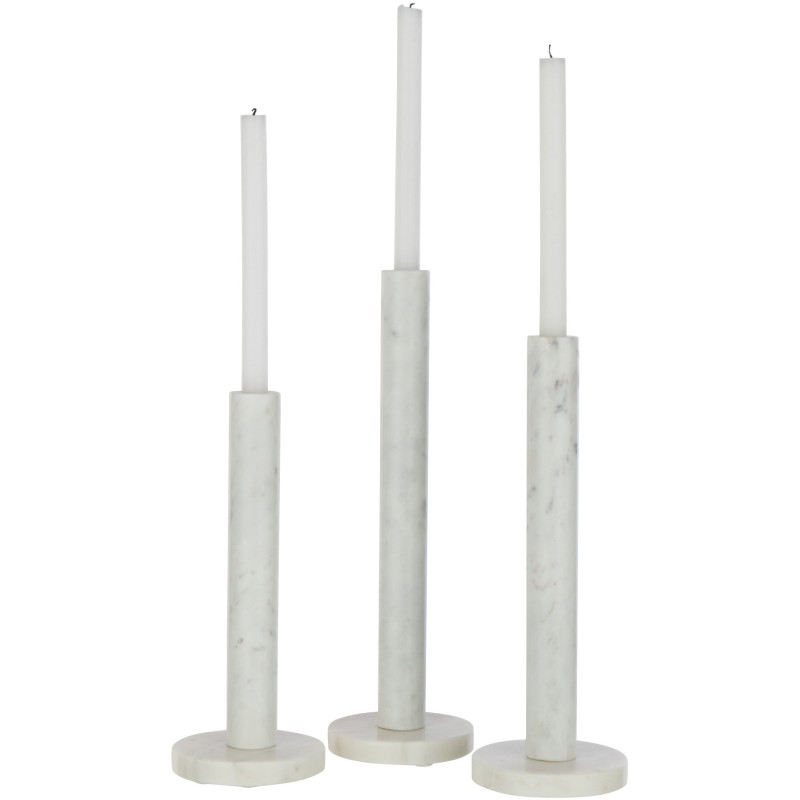Bougeoir Cylindrique sur pied Diamètre 12 cm en Marbre Blanc Tasoz (Lot de 3) - 3