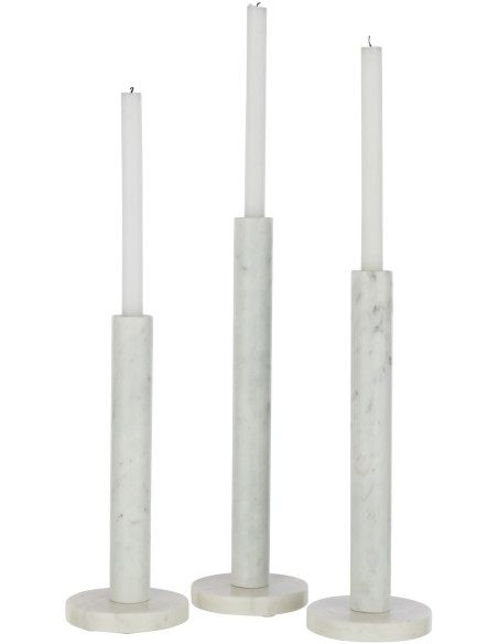 Bougeoir Cylindrique sur pied Diamètre 12 cm en Marbre Blanc Tasoz (Lot de 3) - 3