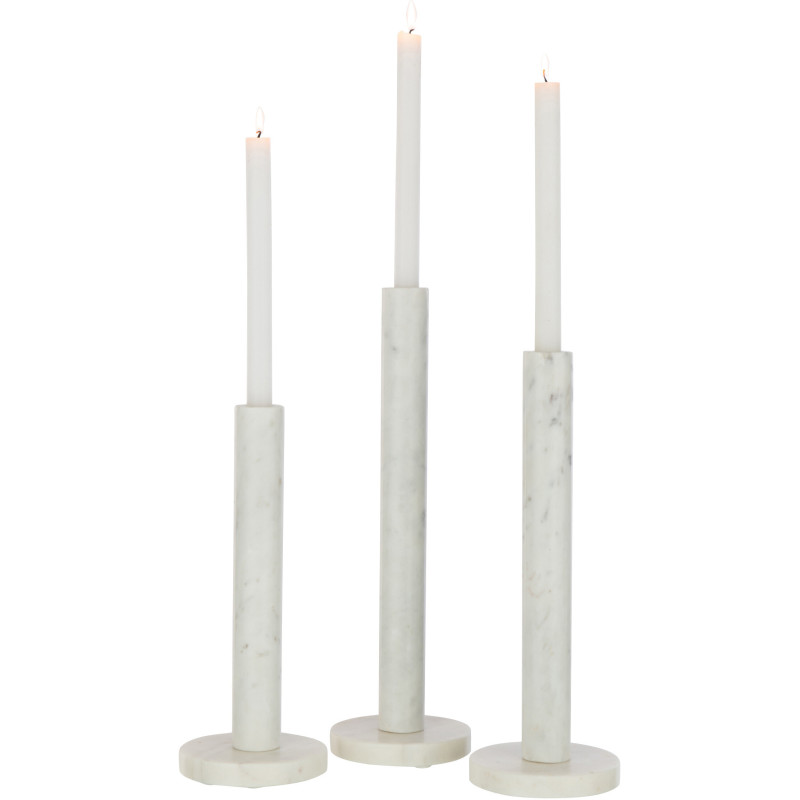 Bougeoir Cylindrique sur pied Diamètre 12 cm en Marbre Blanc Tasoz (Lot de 3) - 4