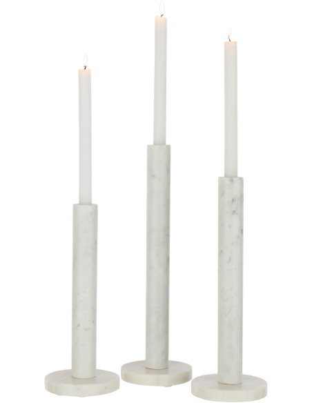 Bougeoir Cylindrique sur pied Diamètre 12 cm en Marbre Blanc Tasoz (Lot de 3) - 4