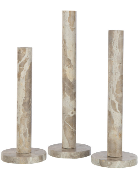 Bougeoir Cylindrique sur pied Diamètre 12 cm en Marbre Beige Tasoz (Lot de 3) - 1