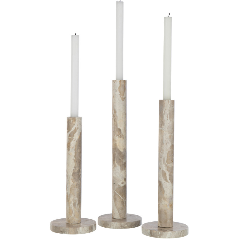 Bougeoir Cylindrique sur pied Diamètre 12 cm en Marbre Beige Tasoz (Lot de 3) - 3