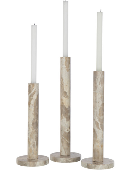 Bougeoir Cylindrique sur pied Diamètre 12 cm en Marbre Beige Tasoz (Lot de 3) - 3
