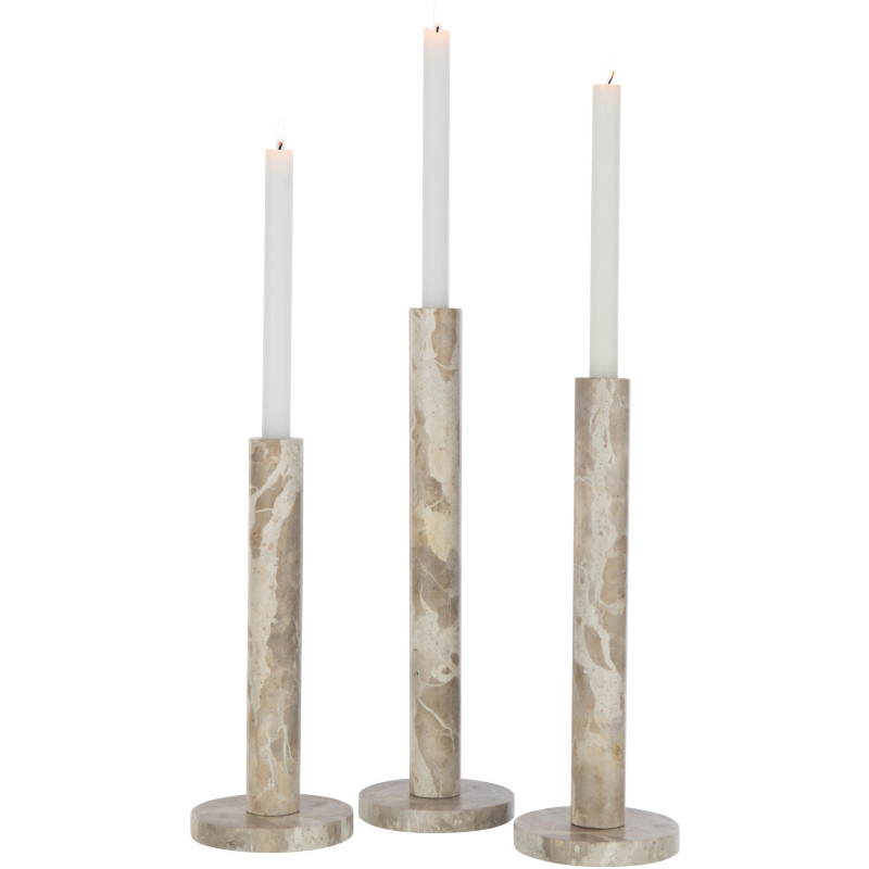 Bougeoir Cylindrique sur pied Diamètre 12 cm en Marbre Beige Tasoz (Lot de 3) - 4