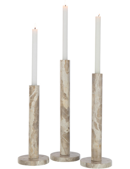 Bougeoir Cylindrique sur pied Diamètre 12 cm en Marbre Beige Tasoz (Lot de 3) - 4