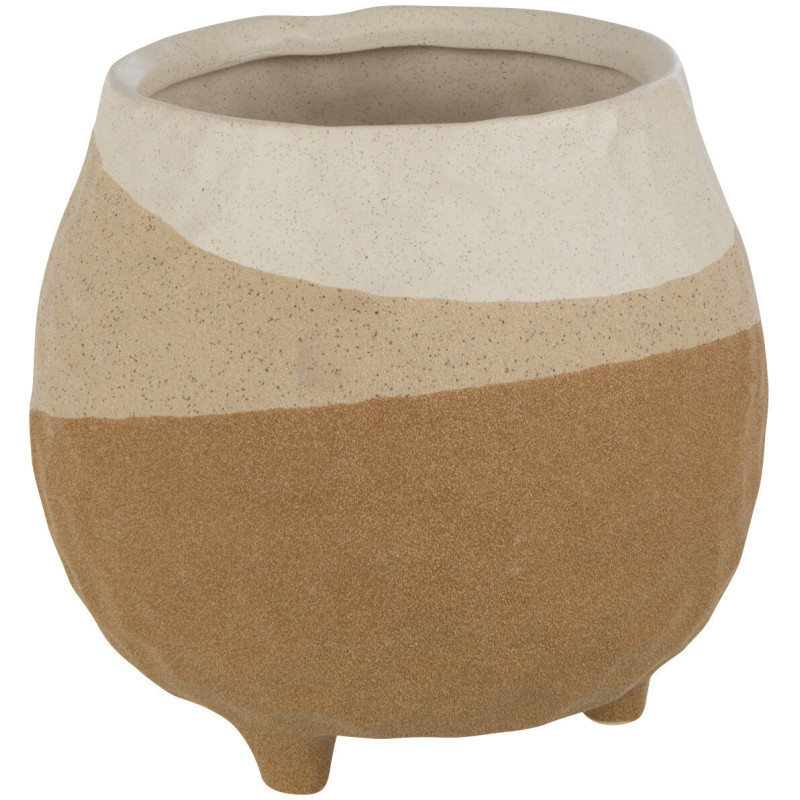 Cache-pot Rond sur pieds Diamètre 18 cm en Céramique Beige Marron Thenasso - 1