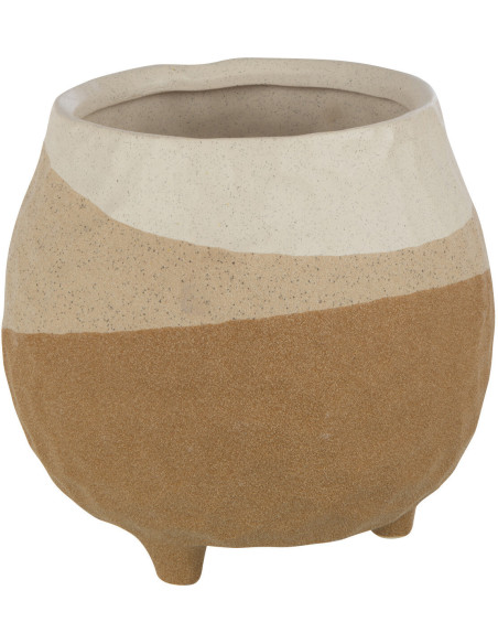 Cache-pot Rond sur pieds Diamètre 18 cm en Céramique Beige Marron Thenasso - 1