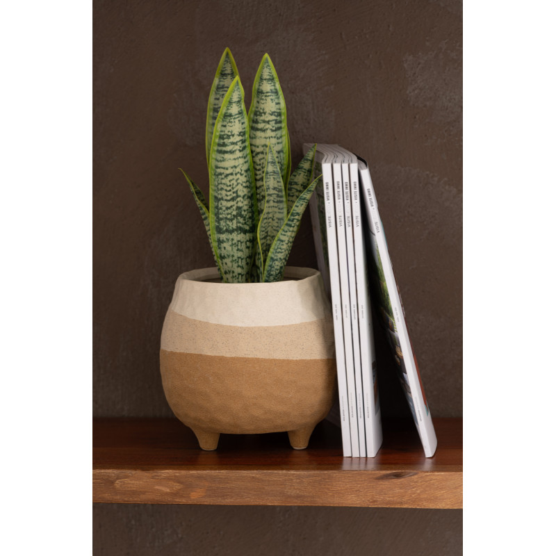 Cache-pot Rond sur pieds Diamètre 18 cm en Céramique Beige Marron Thenasso - 2