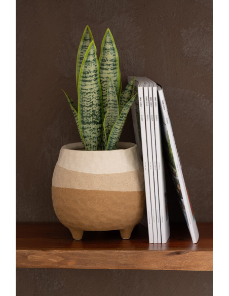 Cache-pot Rond sur pieds Diamètre 18 cm en Céramique Beige Marron Thenasso - 2