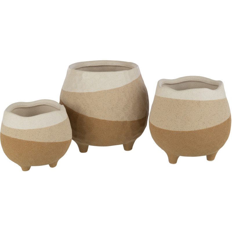 Cache-pot Rond sur pieds Diamètre 18 cm en Céramique Beige Marron Thenasso - 3