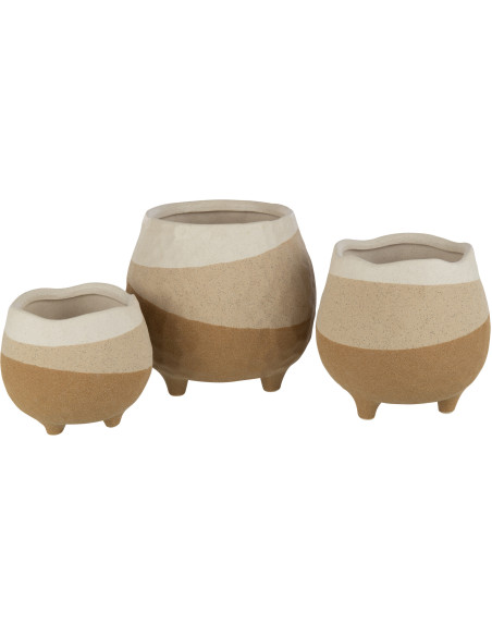 Cache-pot Rond sur pieds Diamètre 18 cm en Céramique Beige Marron Thenasso - 3