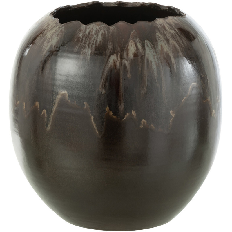 Cache-pot Rond Bord craquelé Diamètre 30 cm en Céramique Marron Brokio - 1