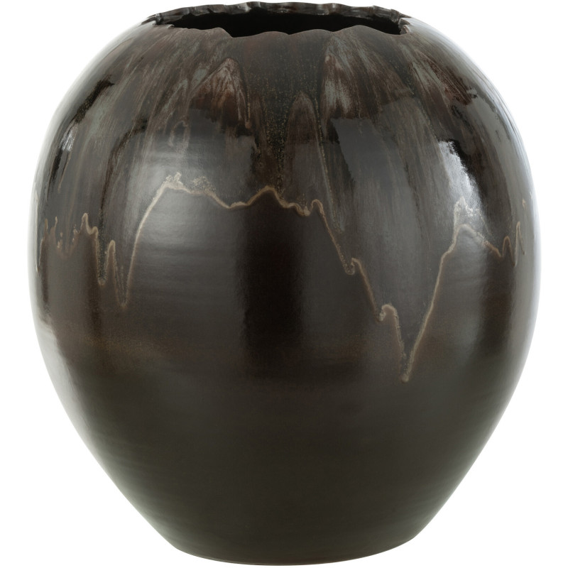 Cache-pot Rond Bord craquelé Diamètre 40 cm en Céramique Marron Brokio - 1