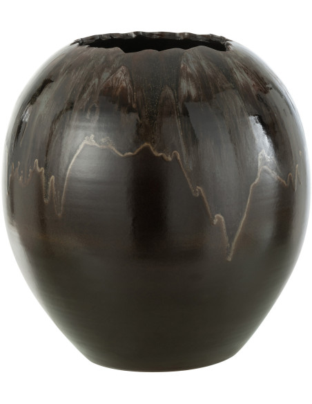 Cache-pot Rond Bord craquelé Diamètre 40 cm en Céramique Marron Brokio - 1