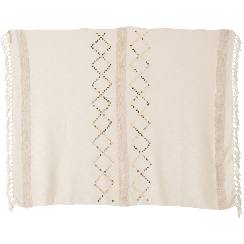 Plaid 130x180 en Coton Blanc Sequin Doré avec franges Motif losanges Zecchino - 4