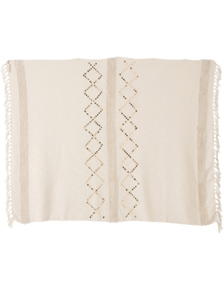 Plaid 130x180 en Coton Blanc Sequin Doré avec franges Motif losanges Zecchino - 4