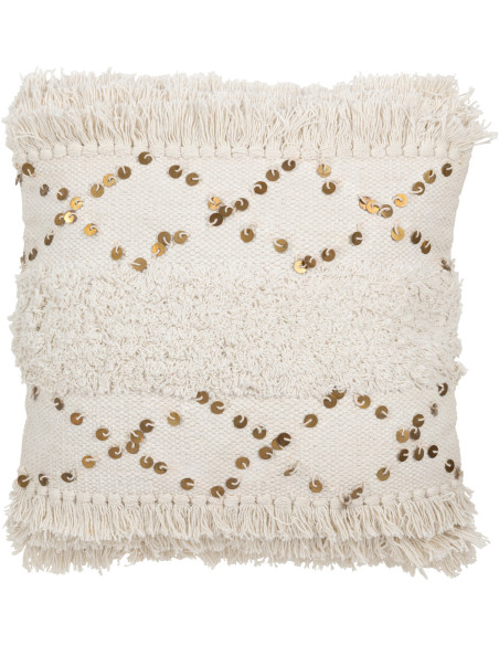 Coussin Carré 45x45 en Coton Blanc Sequin Doré avec franges Motif tufté Zecchino - 1