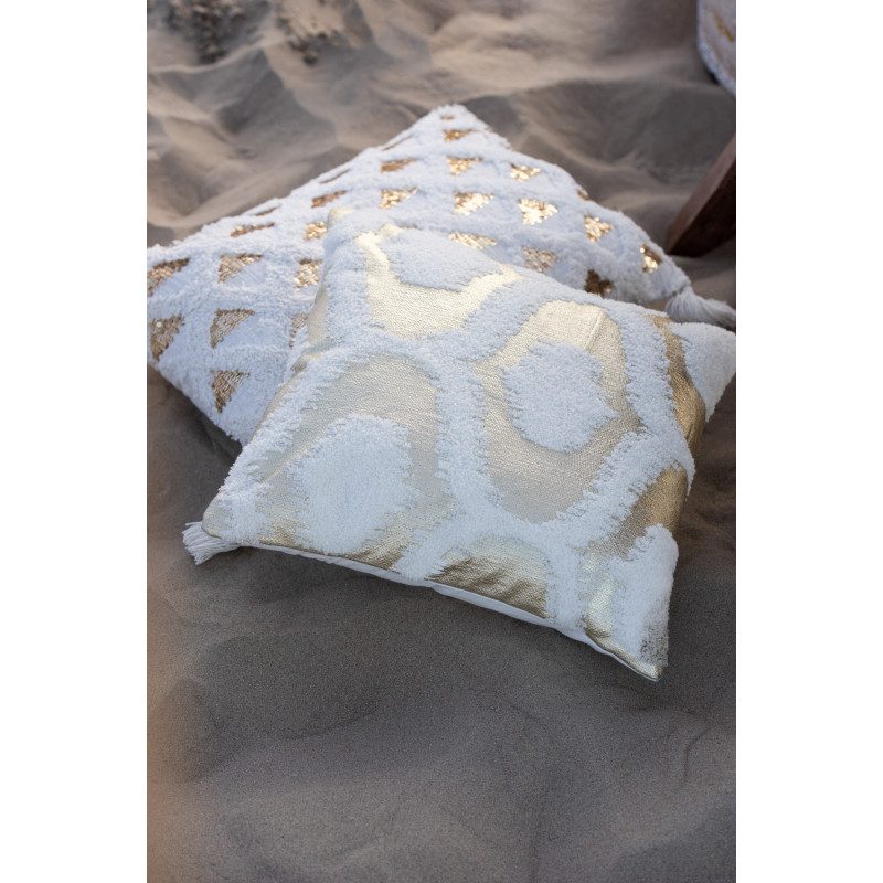 Coussin Rectangulaire 60x40 en Coton Blanc Sequin Doré avec pompons Motif tufté Ducato - 2