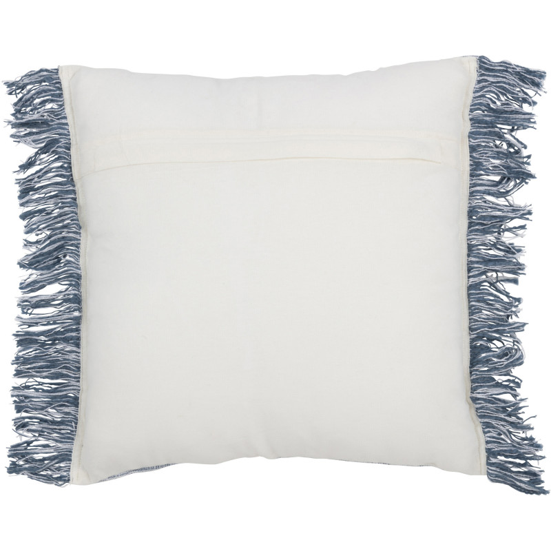 Coussin Carré 45x45 en Coton Bleu Blanc avec franges Siloni - 3