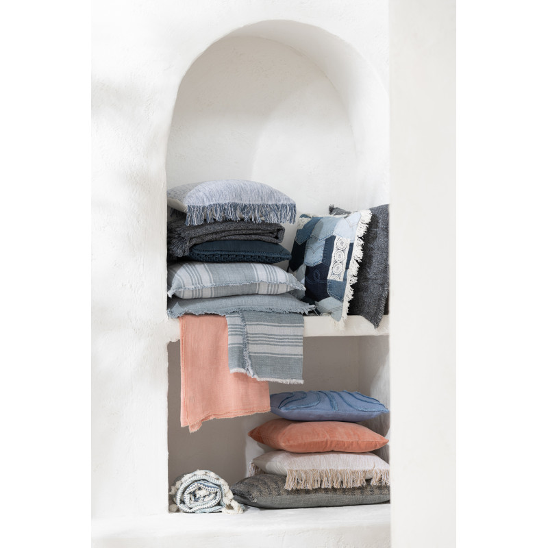 Coussin Carré 45x45 en Coton Bleu Blanc avec franges Siloni - 5