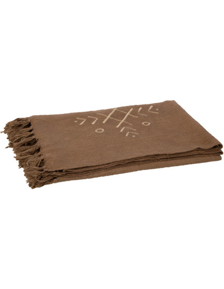 Plaid 130x170 en Coton Marron Beige Motif ethnique Haroun - 1