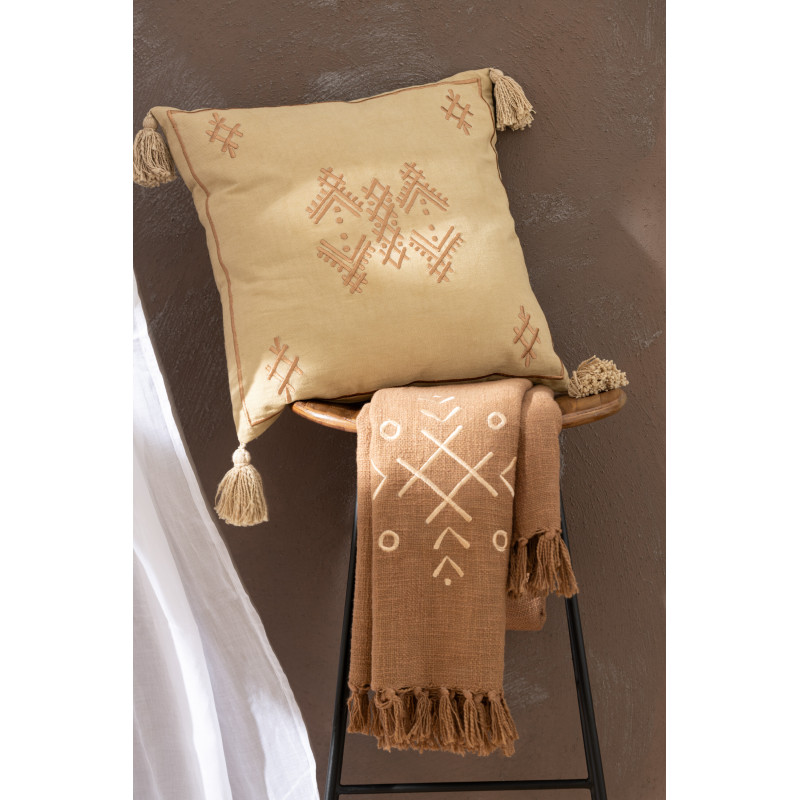 Plaid 130x170 en Coton Marron Beige Motif ethnique Haroun - 2