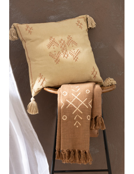 Plaid 130x170 en Coton Marron Beige Motif ethnique Haroun - 2