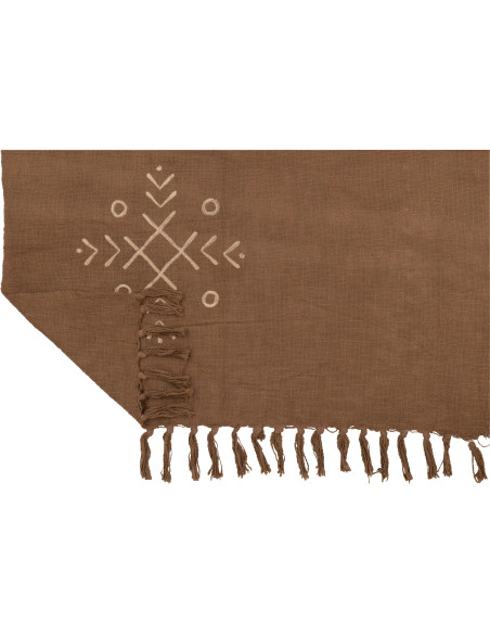 Plaid 130x170 en Coton Marron Beige Motif ethnique Haroun - 4