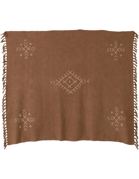 Plaid 130x170 en Coton Marron Beige Motif ethnique Haroun - 5
