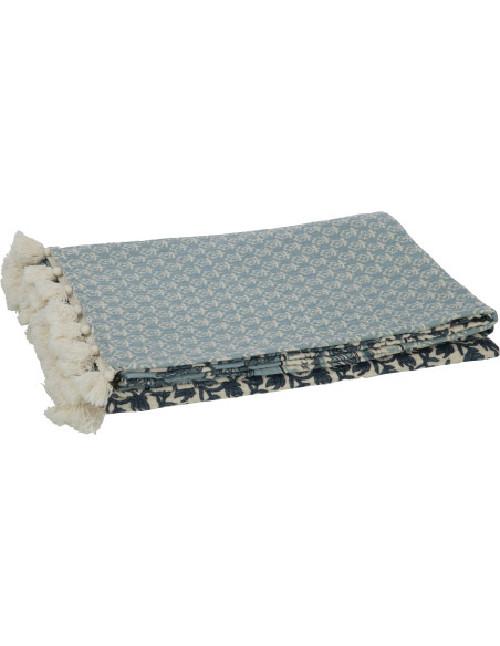 Plaid 130x180 Patchwork en Coton Bleu avec pompons Motif fleurs Patchyno - 1
