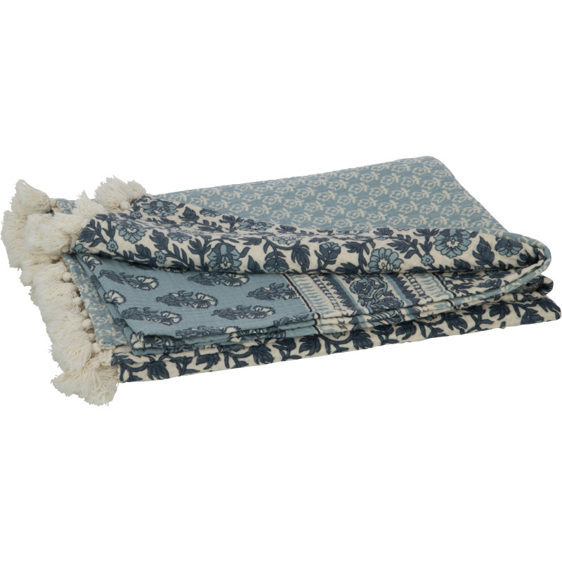 Plaid 130x180 Patchwork en Coton Bleu avec pompons Motif fleurs Patchyno - 3