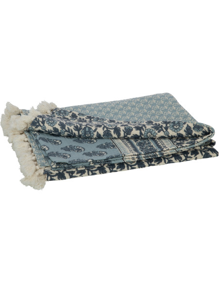 Plaid 130x180 Patchwork en Coton Bleu avec pompons Motif fleurs Patchyno - 3