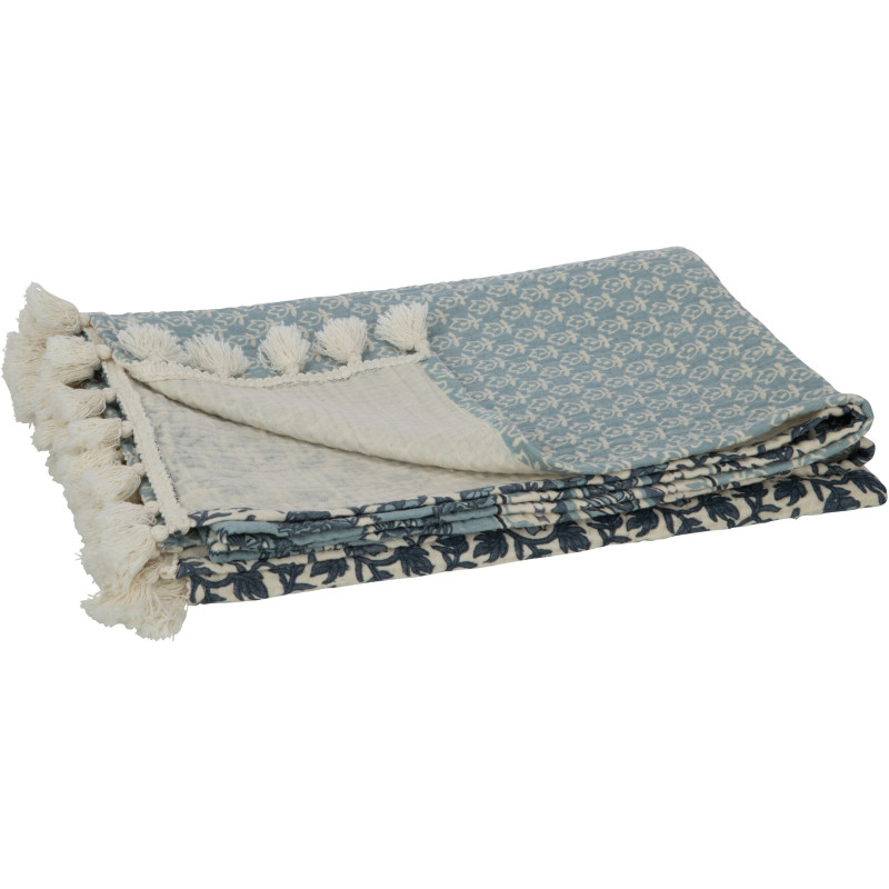 Plaid 130x180 Patchwork en Coton Bleu avec pompons Motif fleurs Patchyno - 4