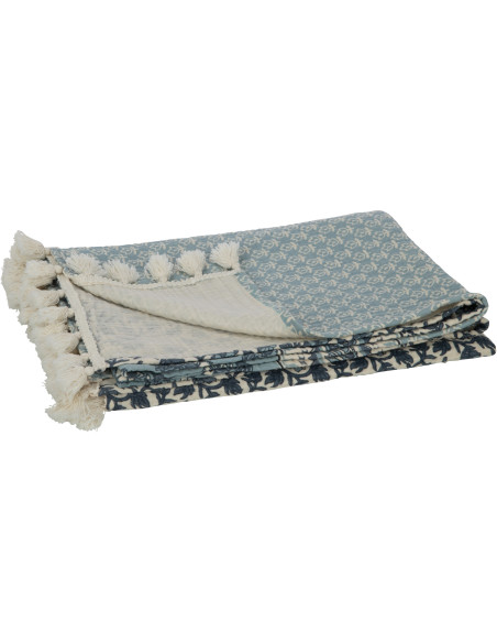 Plaid 130x180 Patchwork en Coton Bleu avec pompons Motif fleurs Patchyno - 4