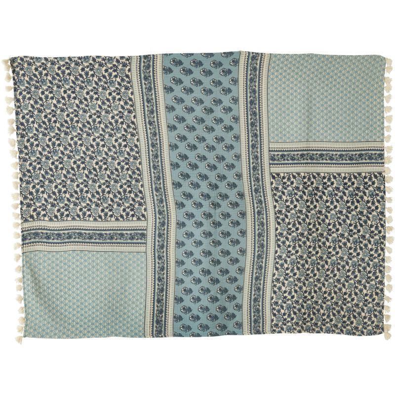 Plaid 130x180 Patchwork en Coton Bleu avec pompons Motif fleurs Patchyno - 7