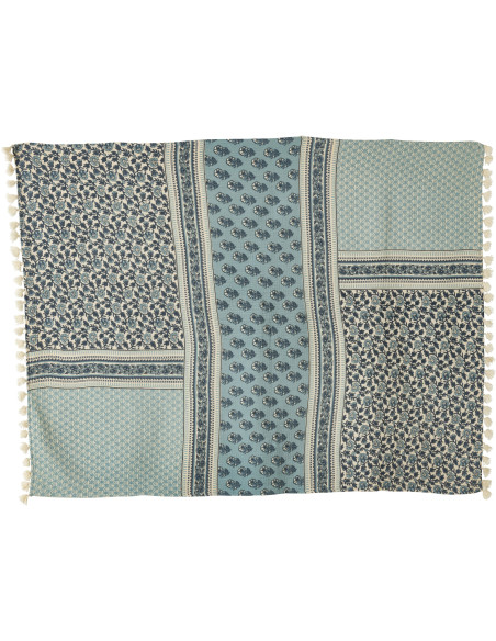 Plaid 130x180 Patchwork en Coton Bleu avec pompons Motif fleurs Patchyno - 7