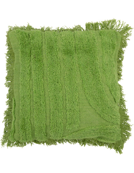 Coussin Carré 45x45 en Laine Vert avec franges Motif tufté Elmito - 1