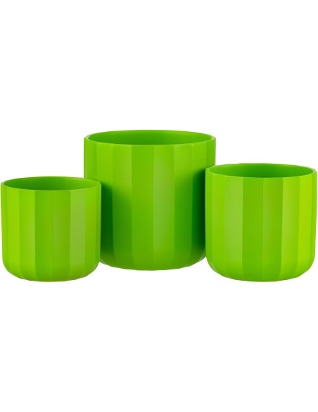 Cache-pot Rond Diamètre 18 cm en Céramique Vert Motif stries Summer - 3