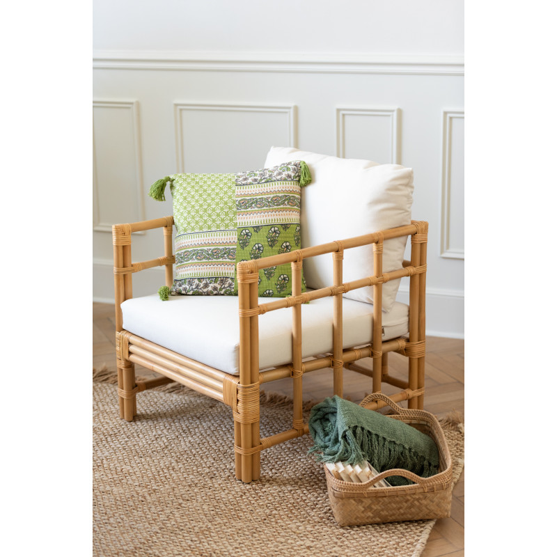 Coussin Carré 45x45 Patchwork en Coton Vert avec pompons Motif fleurs Patchyno - 2